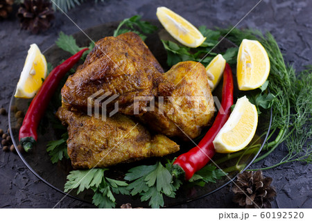 fried chicken thighs for the holiday table. Cooked fried chicken thighs for the holiday table. Cooked 60192520