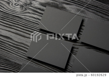 Business card blank on wooden background. Corporate Stationery, Branding Mock-up. Creative designer desk. Flat lay. Copy space for text 60192629