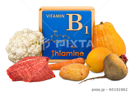 Foods Highest in Vitamin B1, Thiamin. 3D rendering Foods Highest in Vitamin B1, Thiamin. 3D rendering 60192862