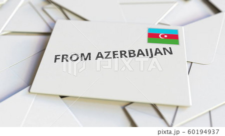 Envelope with From Azerbaijan text on pile of other envelopes. International mail related conceptual 3D rendering Envelope with From Azerbaijan text on pile of other envelopes. International mail related conceptual 3D rendering 60194937