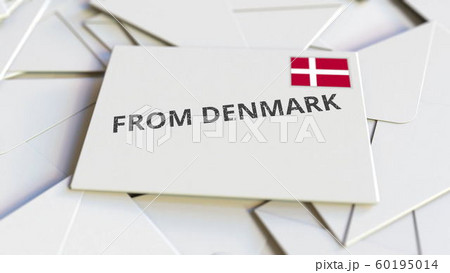 Letter with From Denmark text on pile of other Letters. International mail related conceptual 3D rendering Letter with From Denmark text on pile of other Letters. International mail related conceptual 3D rendering 60195014