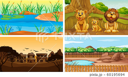 Four background scenes with tree 60195694