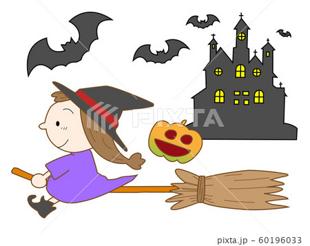 ハロウィンの日は忙しい魔女のイラスト素材