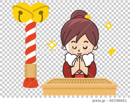お祈りをする和装の女性 神社 初詣のイラスト素材