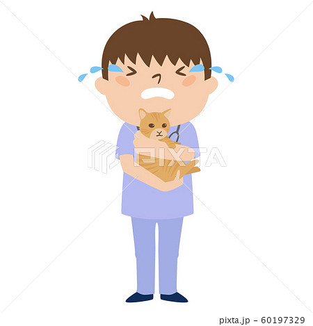 職種のイラスト。男性の獣医。涙を流して、泣いている男性。 60197329