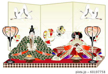 ひな祭り雛人形のカットイラスト金の屏風のイラスト素材