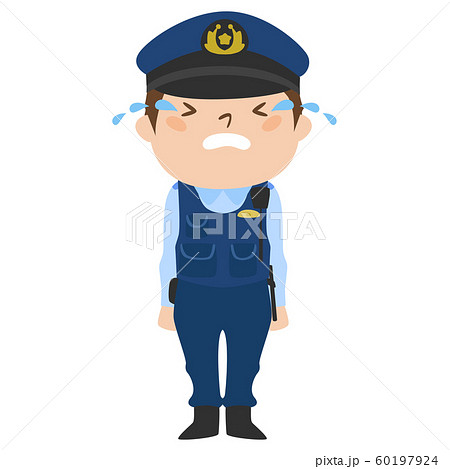 職種のイラスト 男性の警察官 涙を流して 泣いている男性 のイラスト素材