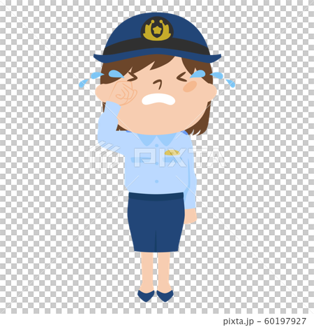 Illustration of occupation. Female police officer. A woman crying with tears. 60197927