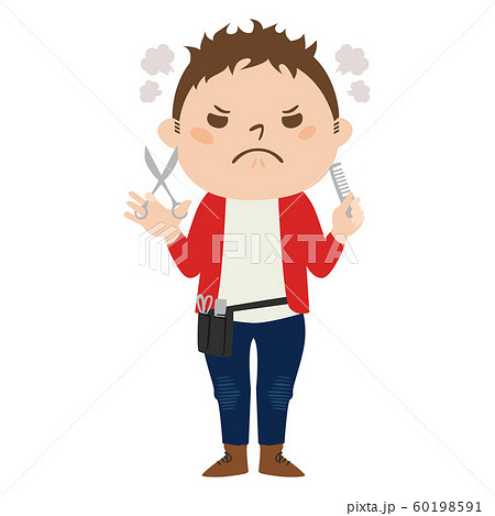 職種のイラスト 男性の美容師 怒っている男性 のイラスト素材