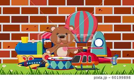 Scene with many cute toys on the ground 60199898