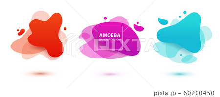 Amoeba liquid design. Dynamical colored forms of amoeba. Modern banner template for logo, flyer, presentation design. Yellow, red, blue colors. 60200450
