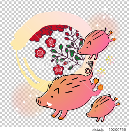 Wild boar parent and child with Hanafuda pattern - Stock Illustration ...