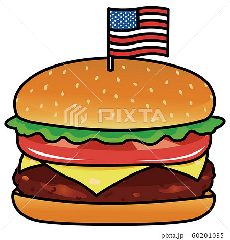 アメリカ国旗がささったハンバーガーのイラスト素材