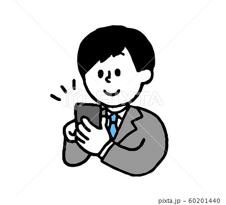 スマートフォンを手にするスーツ男性（シンプル） 60201440