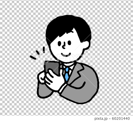 スマートフォンを手にするスーツ男性（シンプル） 60201440