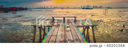 Sunrise at Penang. Yeoh jetty on the foreground , 60201568