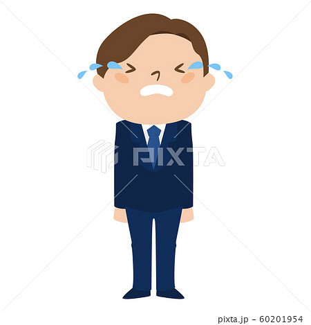 職種のイラスト。男性の会社員。涙を流して、泣いている男性。 60201954
