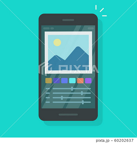 Photo or graphic editor on mobile phone or cellphone vector illustration isolated, flat cartoon smartphone screen with design or image editing software or program clipart Photo or graphic editor on mobile phone or cellphone vector illustration isolated, flat cartoon smartphone screen with design or image editing software or program clipart 60202637