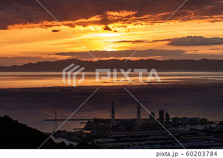 海南の工場の夕景夜景 雨の森展望台から 60203784