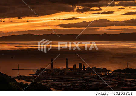海南の工場の夕景夜景 雨の森展望台から 60203812