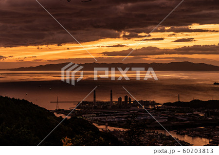 海南の工場の夕景夜景 雨の森展望台から 60203813