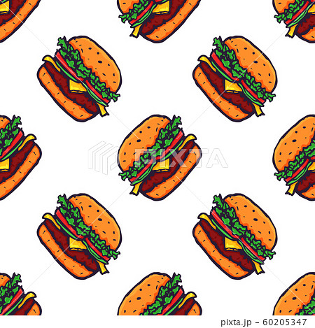 Hand Drawn Burger Seamless Pattern Background. Vector 60205347