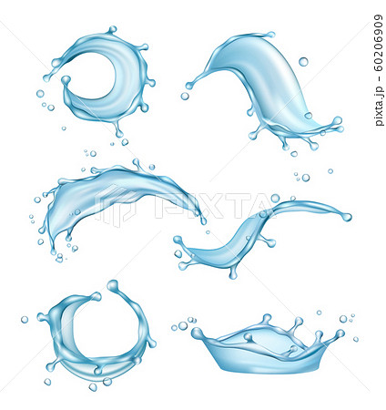 Water splashes. Liquid drops transparent nature watering vector realistic template 60206909