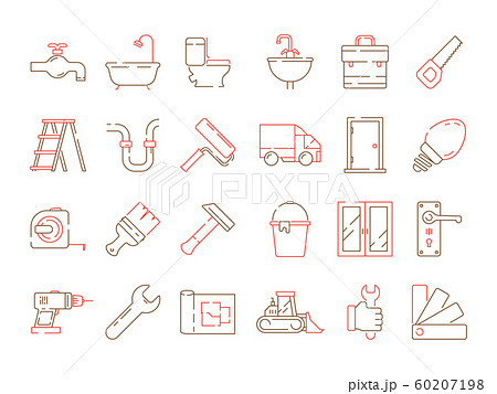 Construction equipment icon. Building home repair support service brickwork builder items vector collection Construction equipment icon. Building home repair support service brickwork builder items vector collection 60207198