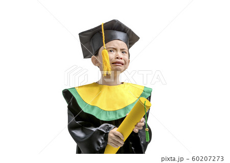 Asian little girl in hat and graduation gown Asian little girl in hat and graduation gown 60207273