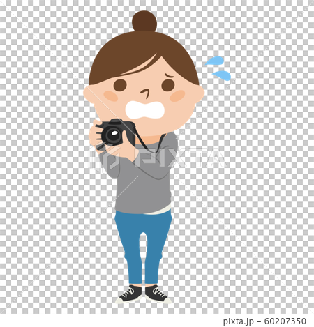 職業のイラスト。女性のカメラマン。慌てている女性。 60207350