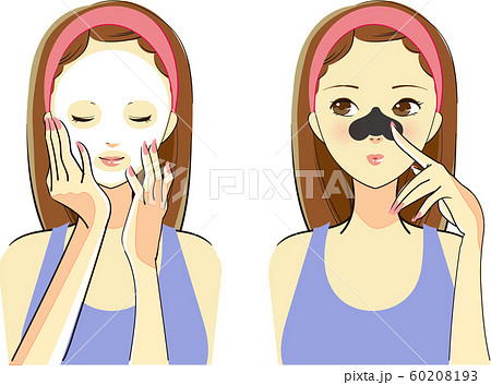 Illustration of a woman doing skincare 60208193