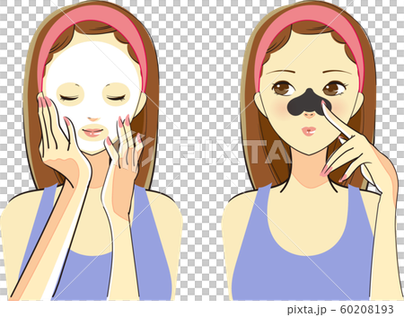 Illustration of a woman doing skincare 60208193