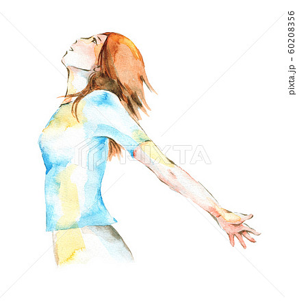 手を広げる女性のイラスト素材 6056