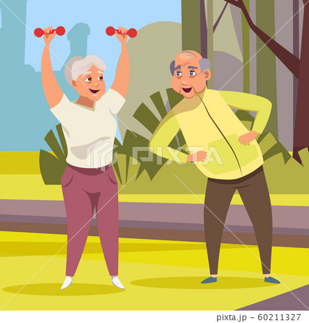 Old couple doing fitness flat vector illustration 60211327