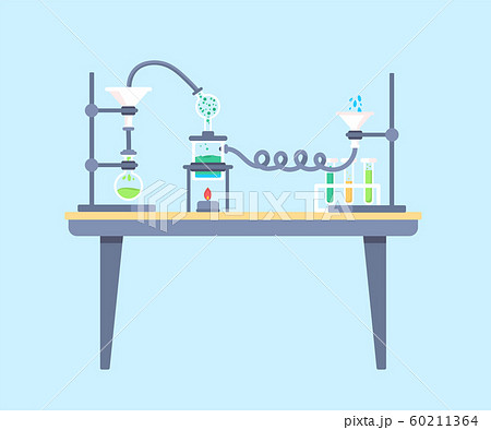 Chemical lab table flat vector illustration Chemical lab table flat vector illustration 60211364