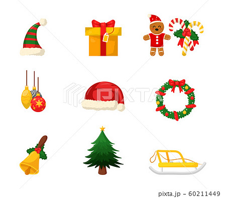 New Year decorations flat vector illustrations set New Year decorations flat vector illustrations set 60211449