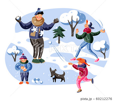 Family playing snowballs flat vector illustration 60212276