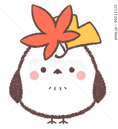 シマエナガ11月モミジとイチョウのイラスト素材