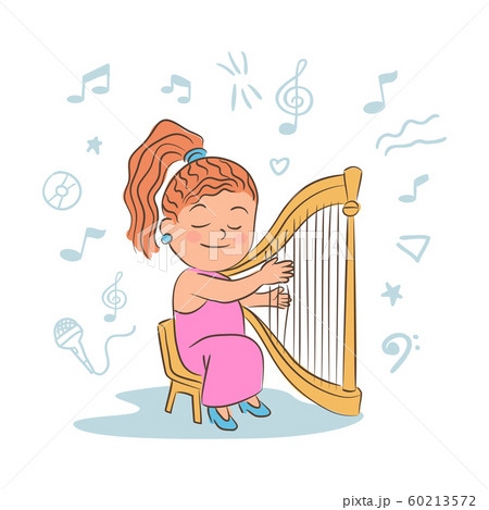 Girl Playing Harp Cartoon Vector Illustrationのイラスト素材