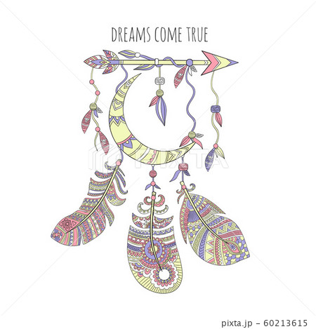 Dream catcher background. Ethnic tribal feathers nativity american indian art vector illustrations Dream catcher background. Ethnic tribal feathers nativity american indian art vector illustrations 60213615