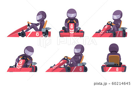 Karting car. Street speed racers competition sport automobile go kart vector background cartoon 60214645