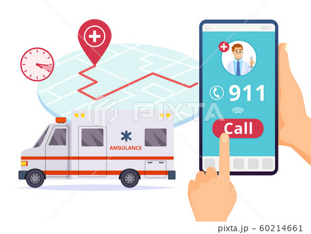 Ambulance service. Urgent 911 hospital emergency call vector concept Ambulance service. Urgent 911 hospital emergency call vector concept 60214661