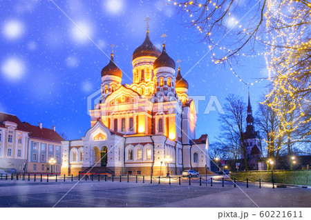 Alexander Nevsky Cathedral at night in Tallinn 60221611
