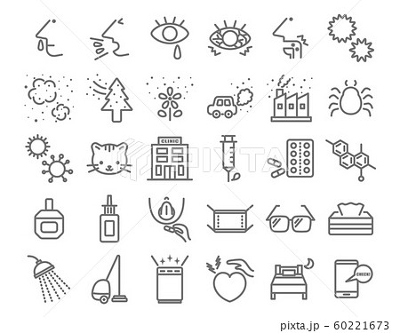 花粉症　アレルギー　症状と原因と治療　アイコンセット 60221673