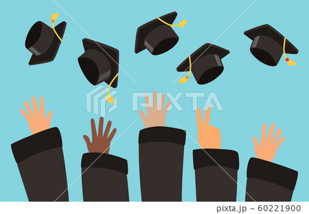 Students throw graduation caps into the air vector background 60221900