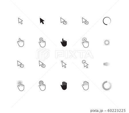 Interface cursor. Choosing here point ui touch click arrows and hand screen pointing vector icons Interface cursor. Choosing here point ui touch click arrows and hand screen pointing vector icons 60223225