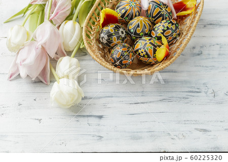 Easter eggs decorated with wax resist technique 60225320