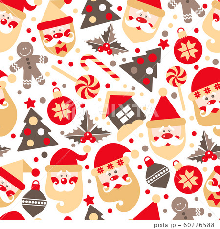 Seamless texture of Santa Claus with gifts tree and chrestmas elements 60226588