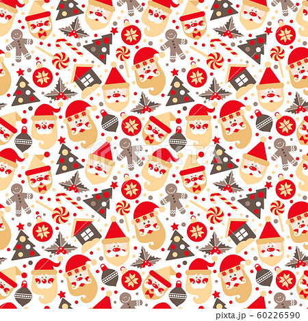 Seamless texture of Santa Claus with gifts tree and chrestmas elements 60226590