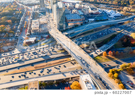Aerial Atlanta traffic on Highway I-85 and overpass in downtown Atlanta 60227007